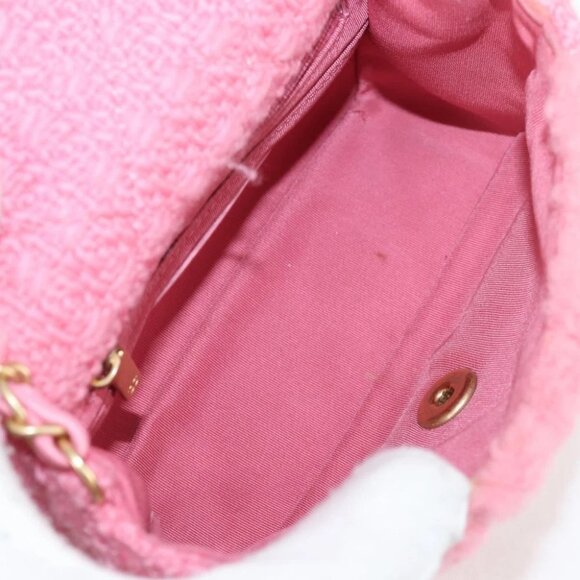 CHANEL Matelasse Chain Shoulder Bag Wool Pink Gold CC Auth 128240M - Picture 10 of 15